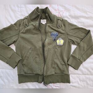 Diesel Olive Green Kids Zip-Up Hoodi with Patch Details